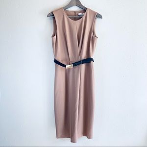 Calvin Klein Sleeveless Belted Blush Sheath Dress Size 8 NWT
